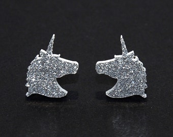 Unicorn Earrings in Sparkle Silver or Gold, Unicorn Stud Earrings, Unicorn Studs, Unicorn Jewelry, Fantasy Earrings, Glitter Earrings