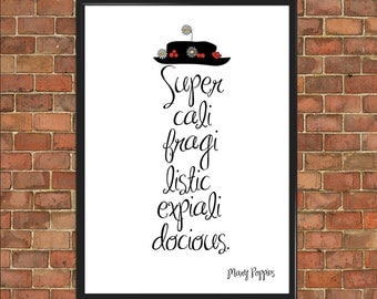 Mary Poppins Disney Quote Print Supercalifragilisticexpialidocious Poster Mary Poppins Kids Room Nursery Inspirational Bedroom Gift (020)