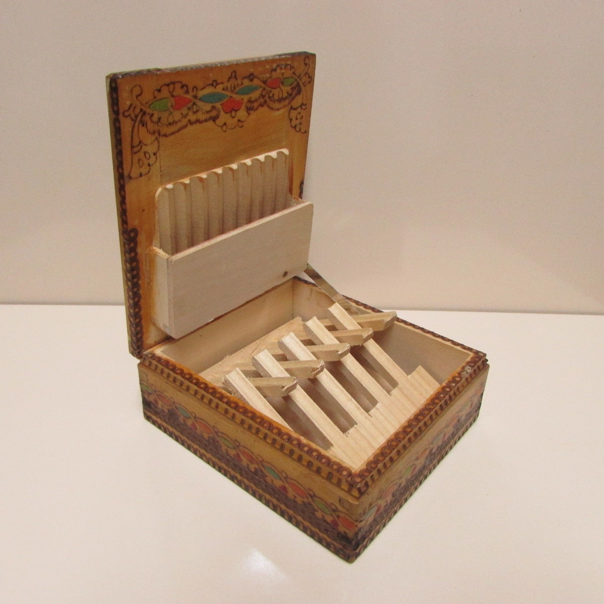 Vintage Wooden Cigarettes Box Bulgarian Handmade Wooden Box