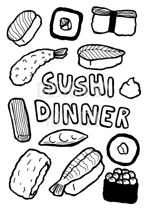 Download Colouring Card Dinner Invitation sushi card A6 coloring