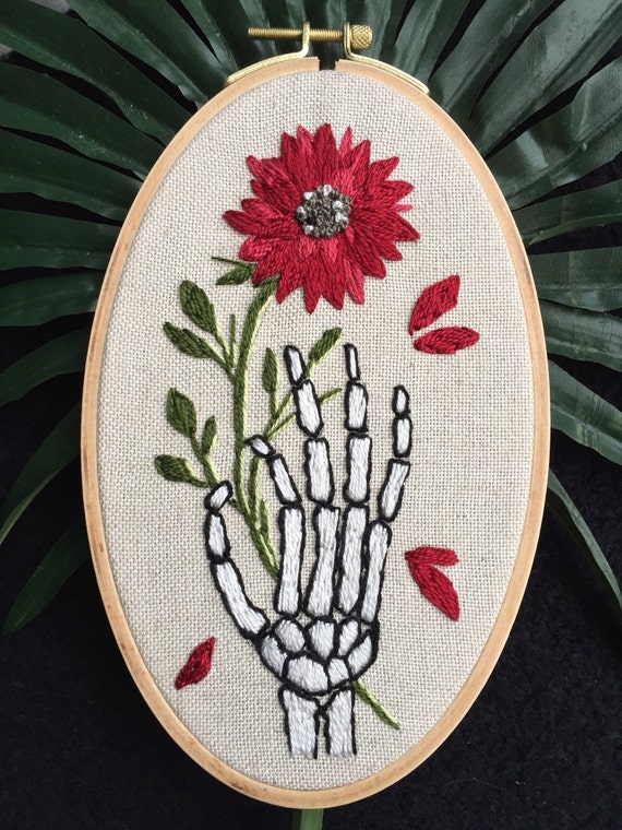 Embroidery hoop skeleton with flower