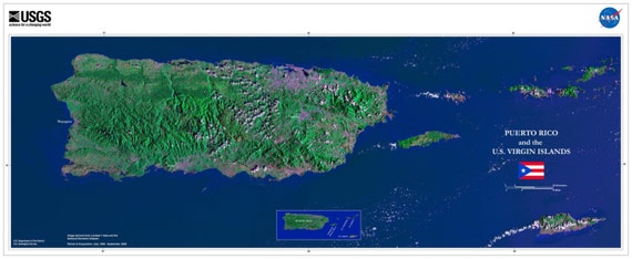 Puerto Rico From Space Satellite Poster Map