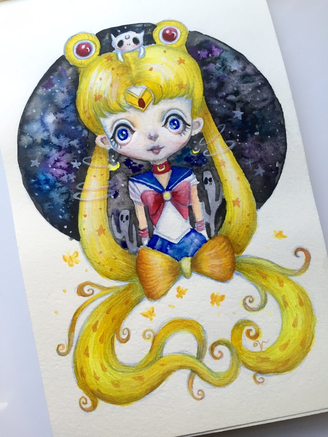 Sailor Moon Watercolor Painting Original art Big eyes