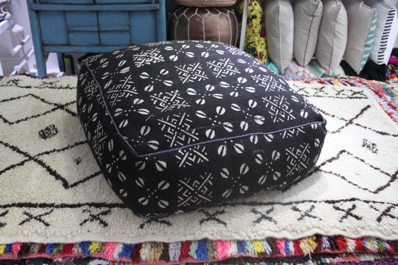 Mud Cloth Pouf Mali Vintage Carpet Rug Seat floor cushion