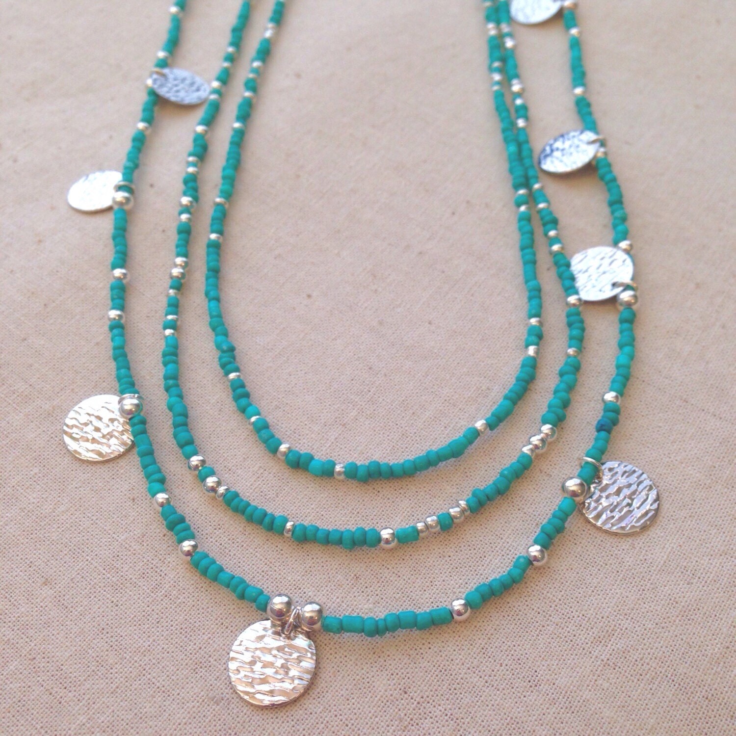 Turquoise Multi Strand Charm Necklace Turquoise Necklace