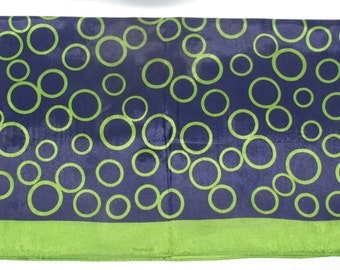 Vintage Olive Green and Navy Blue Scarf. Circles Pattern, Mod Fashion Accessory