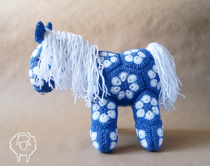 Crochet Toy Amigurumi Horse Pony African Flower Animal Stuffed Toy Present Gift for Boy Girl Baby Shower Custom Color Handmade