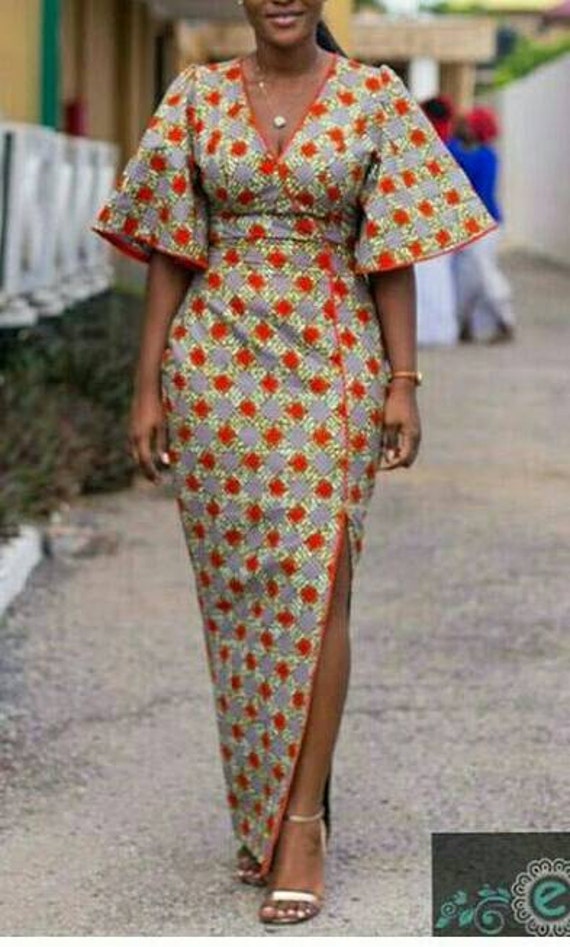 African Print Wrap Dress African Print Dress Floor by Zizibespoke