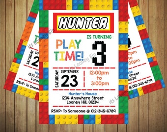 Colored Building Blocks Birthday Invitation / Construction Bricks Invitation / Boys Lego Birthday Party Personalised Joint Invitation