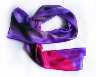 Scarf silk purple violet/ Hand painted silk scarf by Dimo/ Abstract silk painting/ Vibrant silk scarf in pink and purple/ Floral scarves
