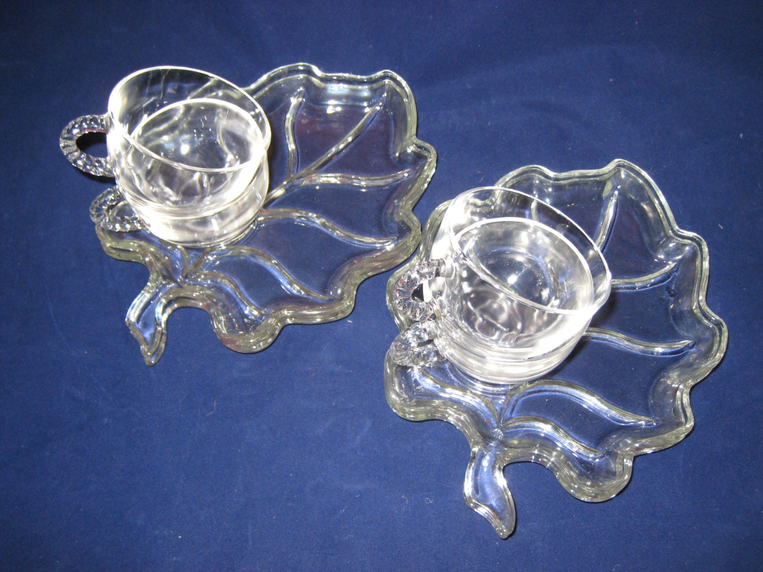 Glass Snack Plate and Cup/Leaf Snack Set/Vintage by iLikeEclectic