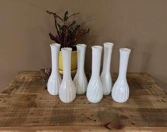 Set of 6 Milk Glass Vases / Vintage Milk Glass Vases / Vintage Flower Vase / Wedding Vases / Wedding Centerpiece / White Vases