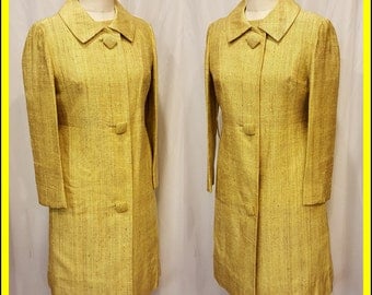 Beautiful Yellow & Brown Dupionni Silk Dress and Matching Coat ~ Custom Made ~ Don't Miss This One