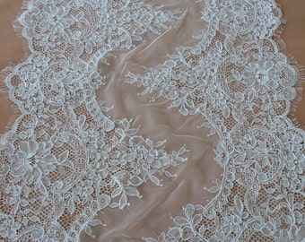 White Lace trimming, corded chantilly Lace Trim, MB0005