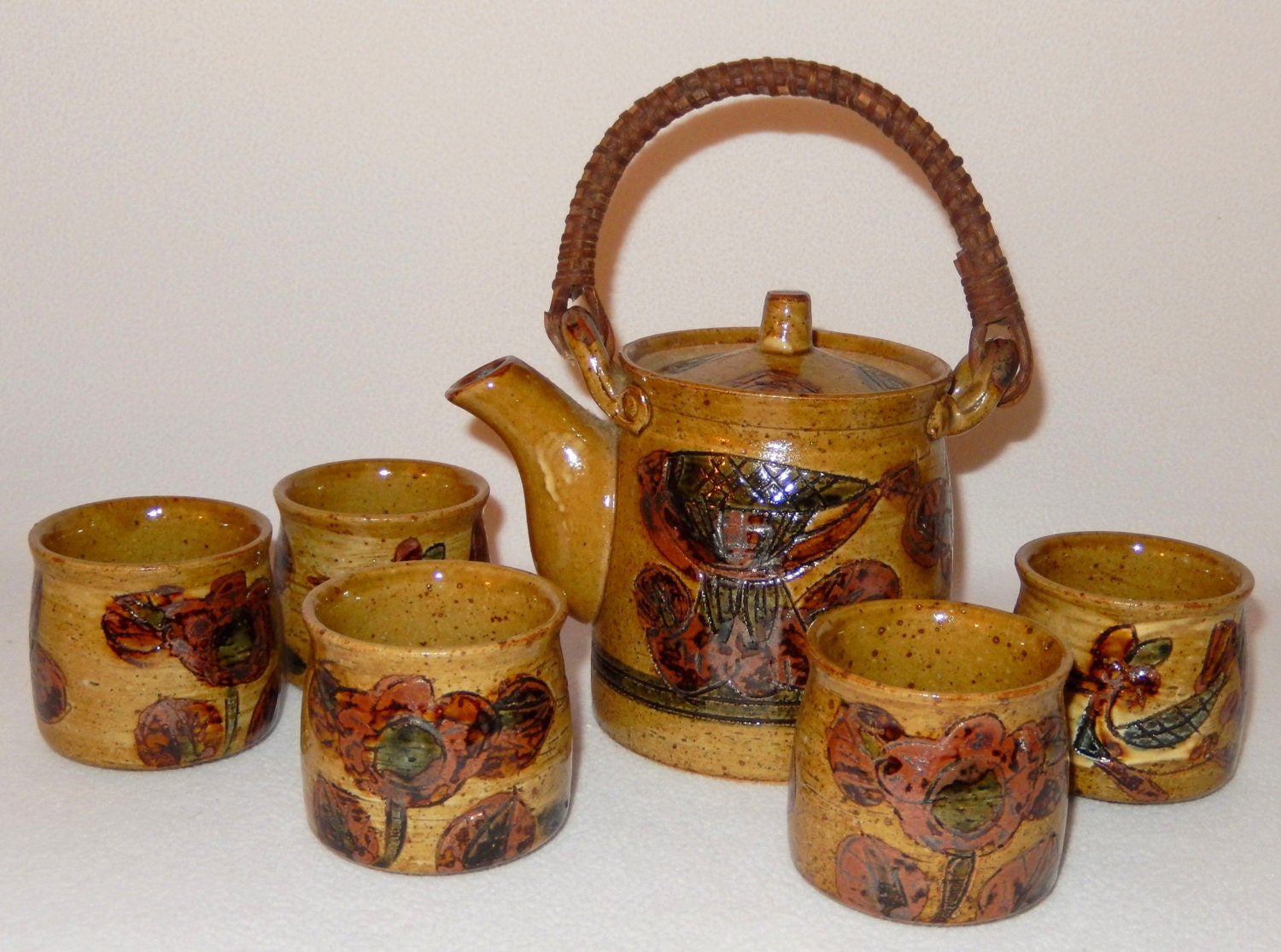 Vintage OMC Japan Pottery Tea Pot Bamboo by TimelessDiscoveries