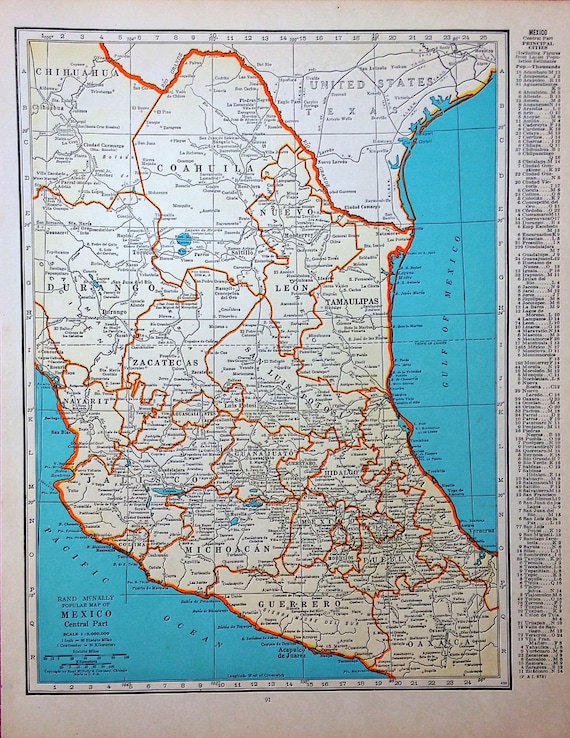 Central Mexico Map Vintage Map of Central Mexico Original
