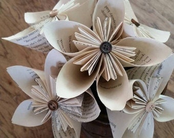 Book Paper Flowers,Book Flowers, Tea Stained Paper Flowers, Book Page Flowers, Paper Flower Bouquet