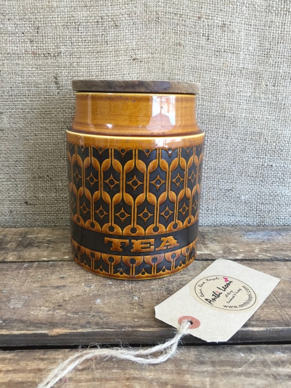HORNSEA TEA JAR - Vintage Retro Hornsea Saffron England Glazed Storage Jar with Cork Lid / 1970s English Ceramic Honey Glaze Storage Pot