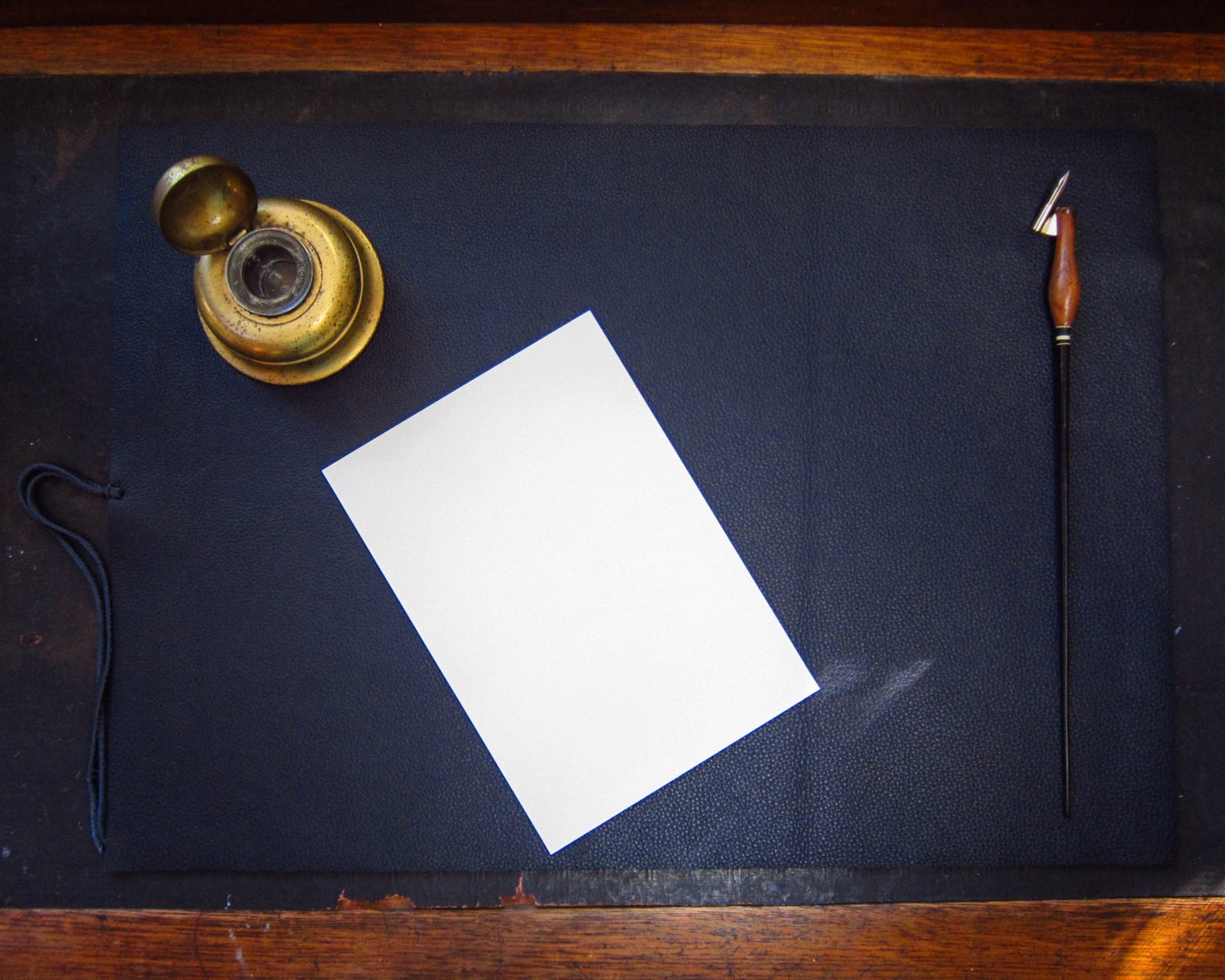 Desktop Leather Blotter Navy Blue blank