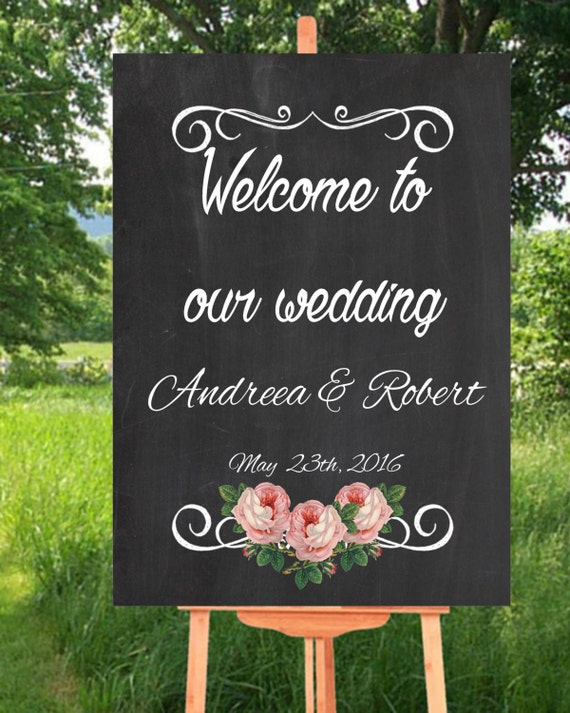 Chalkboard Wedding Printable Welcome Sign Vintage Roses