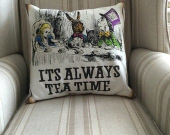 Alice In Wonderland Mad Hatters Tea Party Printed Cushion And Cover