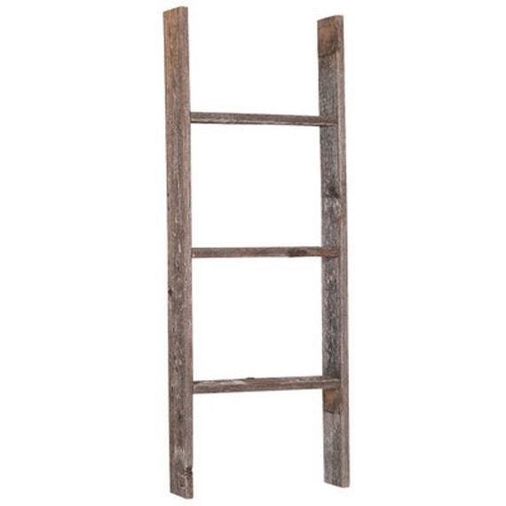  Wooden Picket Ladder, Weathered Gray, Decorative Bookcase Ladder Shelf