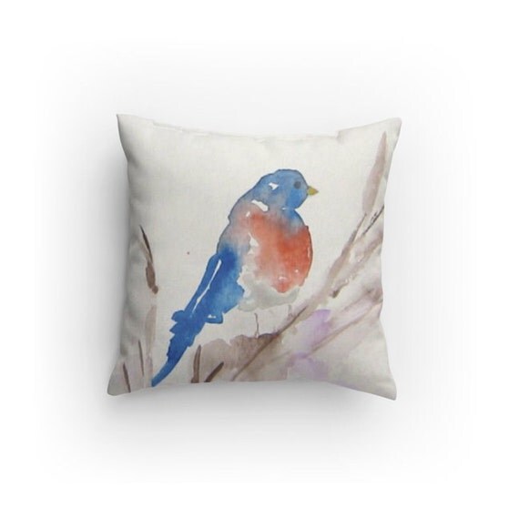 Bird Throw Pillow Decorative Pillow Blue Bird Design with