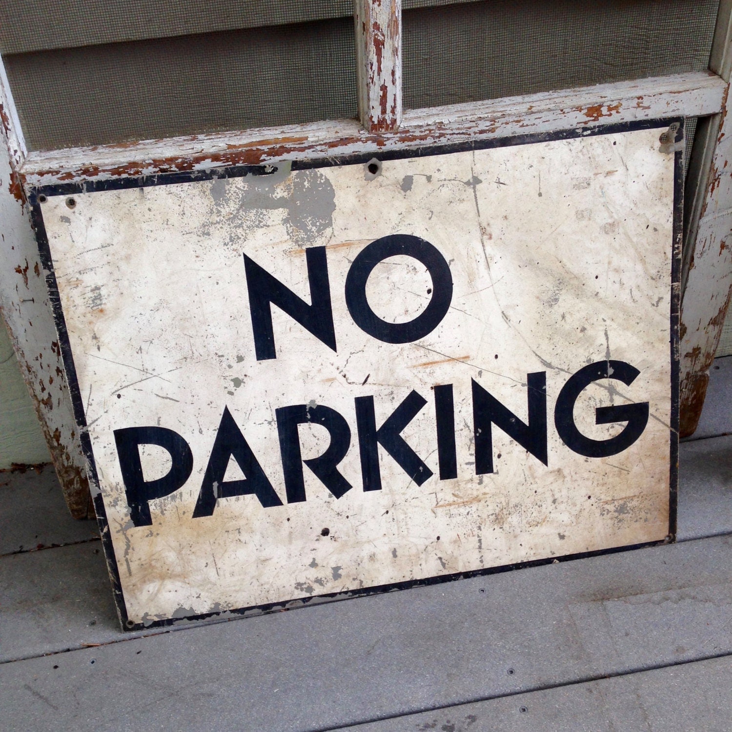 Rustic Old NO PARKING Sign Large Original Vintage Metal Sign