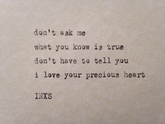 INXS Never Tear Us Apart lyrics hand typed on antique