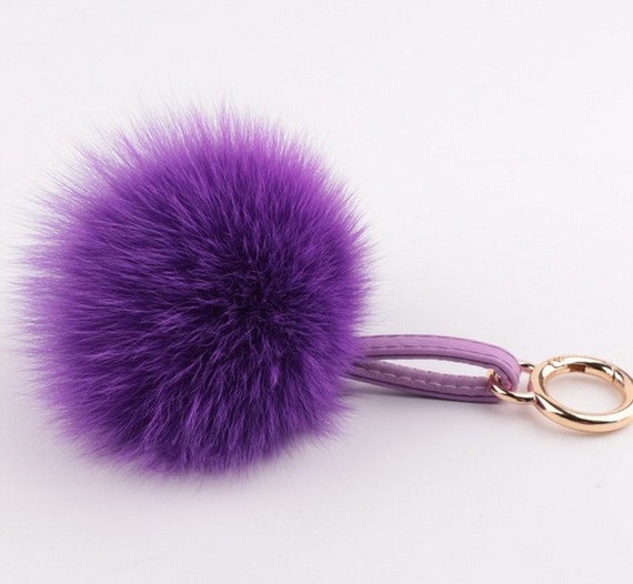 pom keychain etsy pom keychain Furry Charm Pom Pom Fur FOX Keychain Lavender Bag Leather