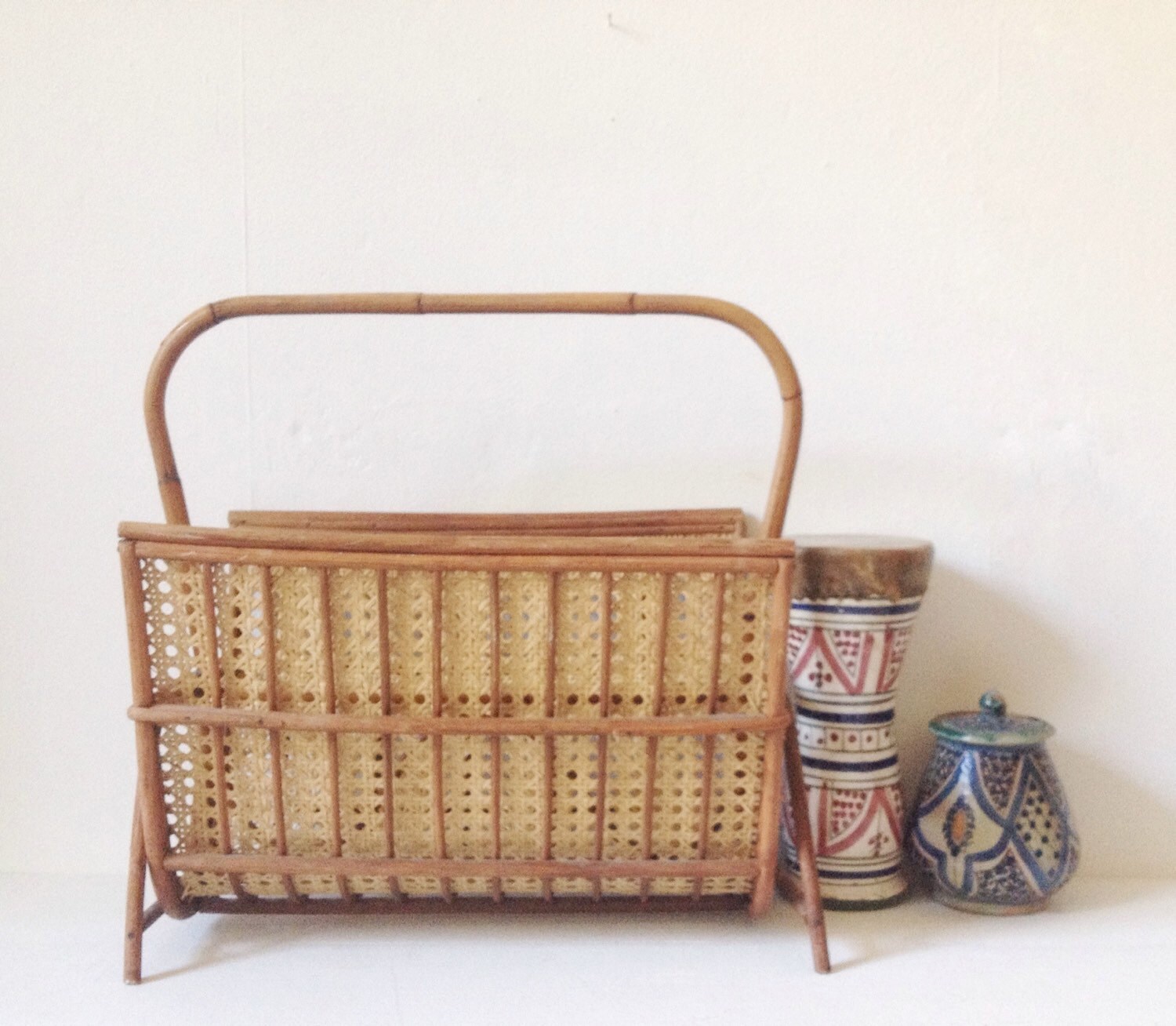 1970s magazine rack vintage wicker and bamboo magazine