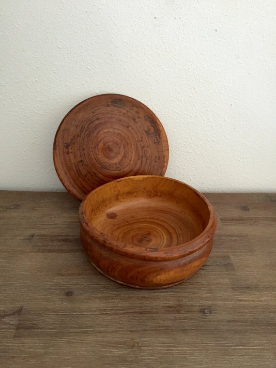 Hand Turned Wood Bowl with Lid Primitive Wood Bowl Hand