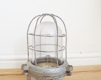 Vintage salvage industrial factory explosion proof cage light