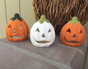 Custom Ceramic pumpkin tea light holder, you choose color, halloween candle holder, halloween decor, halloween tea light