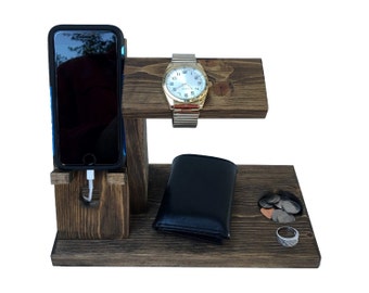 iPhone Dock Station / iPhone Valet / Cell Phone Holder Organizer / Watch Stand / Docking Station / 10 Color choices (1H)