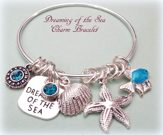 Beach Lover Charm Bracelet, Silver Bangle, Gift for Her, Gift for Summer, Dreaming of the Sea, Best Friend Gift , Sea Charms