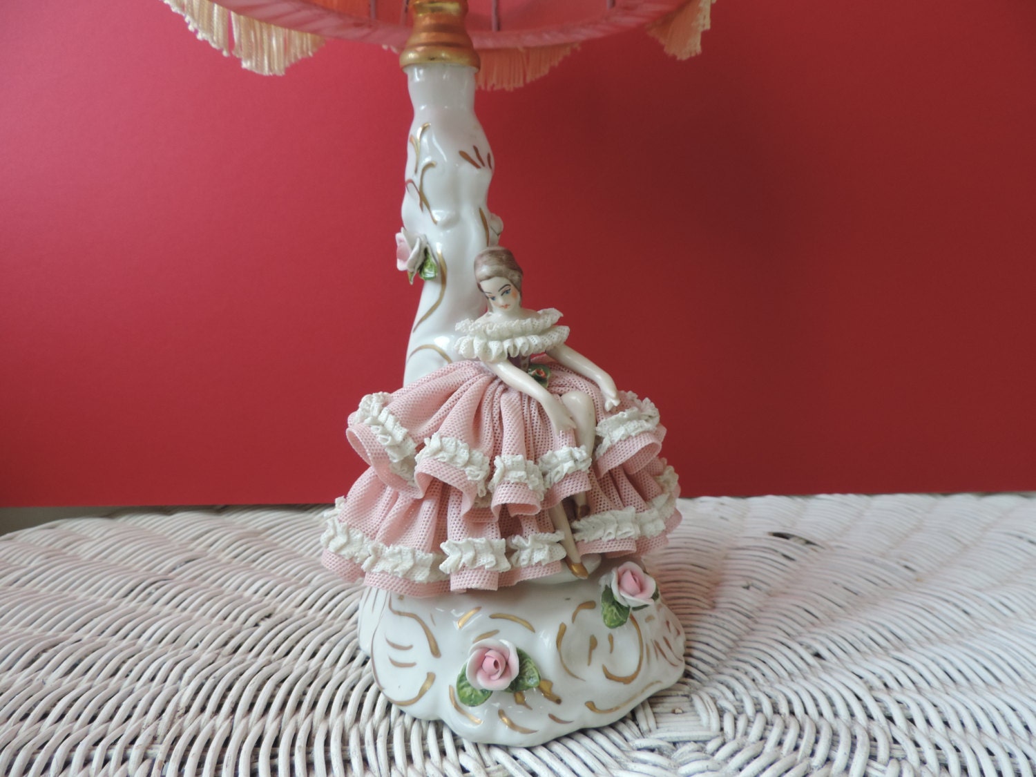 Dresden Doll Porcelain Lamp Vintage
