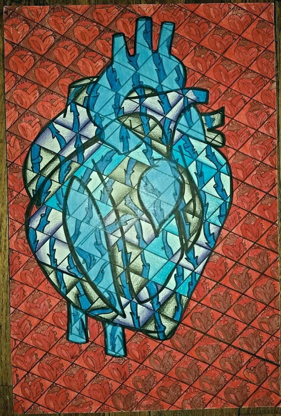 Trippy Heart Colored Pencil Art Original by ArtbyMeganBrock05