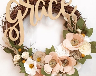 18" GRACE Calligraphy Cutout, front door decor, wood cutout, wood sign, grace upon grace, name cutout, little girl room decor, housewarming