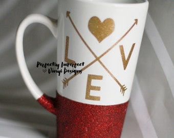 Glitter Mug//Glitter Dip Mug//Love Coffee Mug//Valentine's Day Gift//Glitter Dipped Mug//Wife Gift//Glitter Latte Mug//Coffee Lover Mug