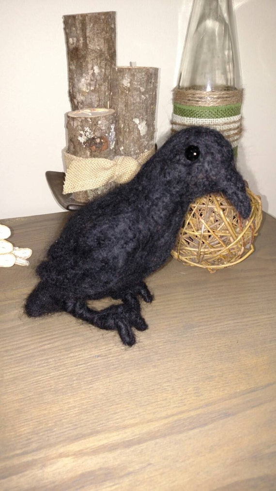 Wool Felted Crow black crow needle felting