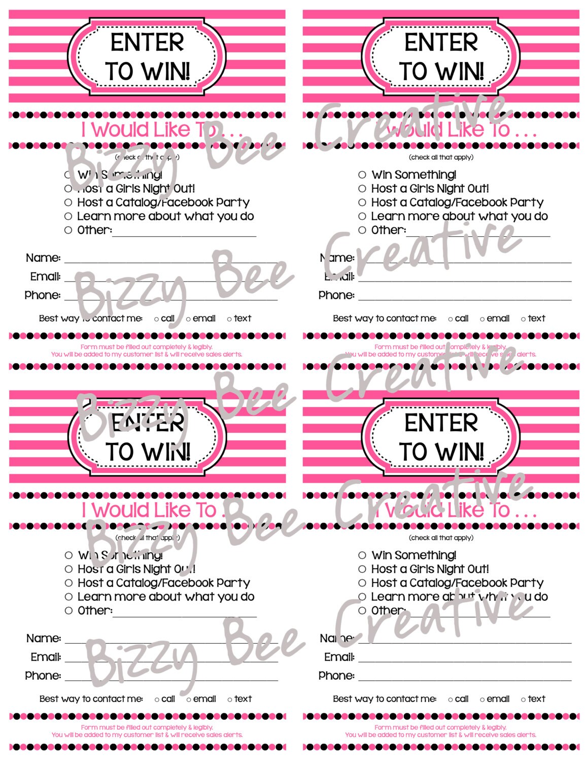 Enter to Win Door Prize/Drawing Slip pink blue by BizzyBeeCreative