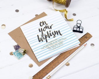 Baptism Card - Christening Card - Christian Cards - Bible Verse Cards - On Your Baptism - Brush Lettering - Gold Foil - Greeting Cards