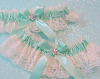 Mint Green Wedding Garters, Wedding Garters, Bridal Garters