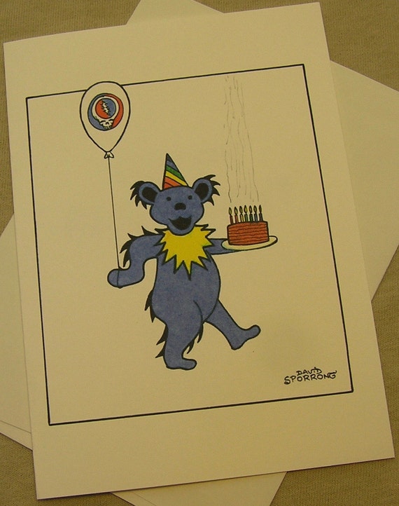 Grateful Dead Birthday Card. Dancing Birthday Teddy Bear.