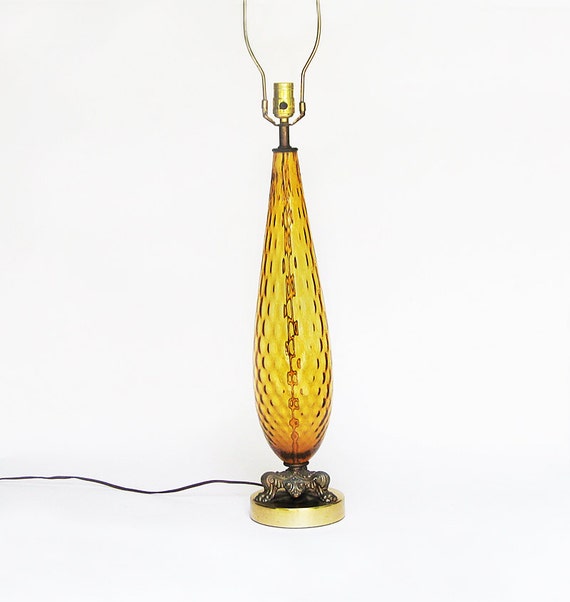 Items Similar To Vintage Mid Century Amber Glass Table Lamp On Etsy 7553