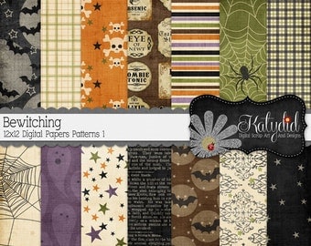 Halloween Digital Paper Bewitching Digital 12x12 Patterns 1 Holiday Seasonal Papers and Backgrounds for INSTANT DOWNLOAD
