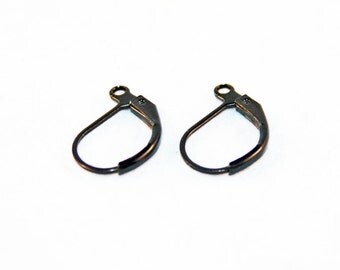 FC19 - A pair of 2 clips black color Clip holder Earrings / One pair of Earrings (2 Clips) Black Metal 16mm X 10 mm.