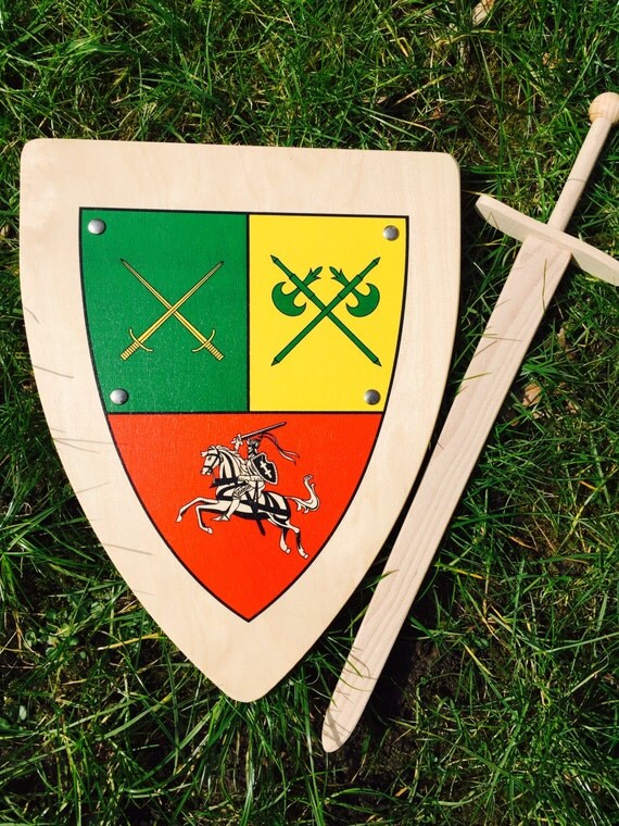 Personalized Wooden Natural Toy Shield and by WoodpeckerWoodenToys