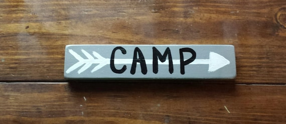 Camp Arrow Art Sign On Reclaimed Wood Outdoors Mancave Home